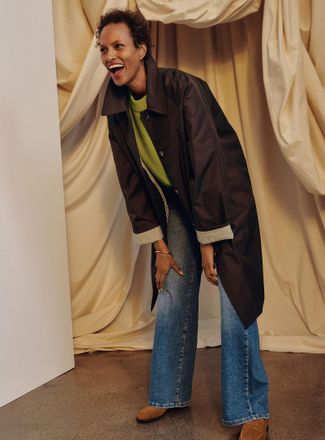 Contemporaine Womens Striped-lining shirt-collar mid-length trench coat