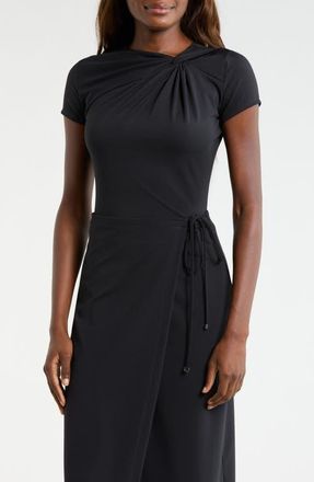 Lord & Taylor Asymmetric Twist Neck Crop T-Shirt in Black at Nordstrom, Size X-Large