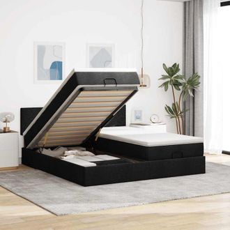 vidaXL Estructura De Cama Otomana Con Colchones Tela Negra 160x200 Cm Vidaxl