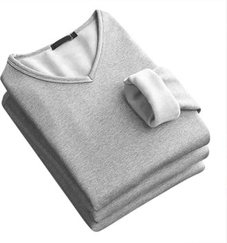 Generic Mens Black Fleece Sweatshirt,Mens V Neck Sweatshirt Fleece Winter Pullover Casual and Stylish Plian Thermal Thicken Long Sleeve Fit V-Neck Bottoming S