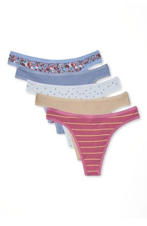 Pact Everyday Mid Rise Thong 5-Pack in Essentials at Nordstrom, Size Xx-Large