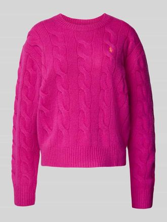 Polo Ralph Lauren Strickpullover aus Baumwoll-Kaschmir-Mix mit Zopfmuster in Pink, Gr&ouml;&szlig;e XS