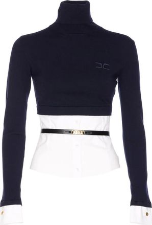 Elisabetta Franchi Top a collo alto con cintura - Blu