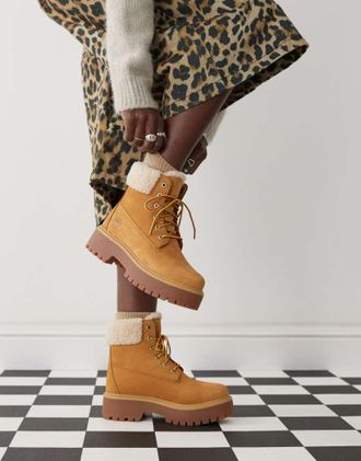Timberland Womens Stone Street 6 inch elevated lined boots in wheat nubuck - Beige - Size UK 6