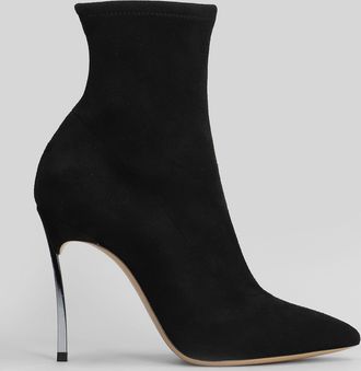 Casadei Blade Stretch High Heels Ankle Boots In Black Suede
