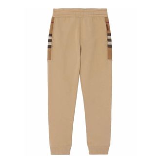 Burberry Check Panel Cotton Blend Joggers, Size Medium