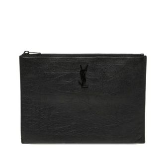 Saint Laurent Pre-owned Clutches, female, Black, Size: ONE SIZE Pre-owned Croc Embossed Clutch