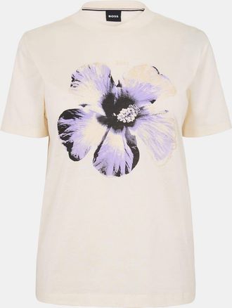 HUGO BOSS Womens Crew Neck Short Sleeve Regular Fit T-Shirt in Open White - Size 10 UK