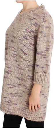 Pink Memories Multicolor Gebreide Pullover Trui - Dames - V-hals truien - Beige - S - Wol - Truien & Vesten