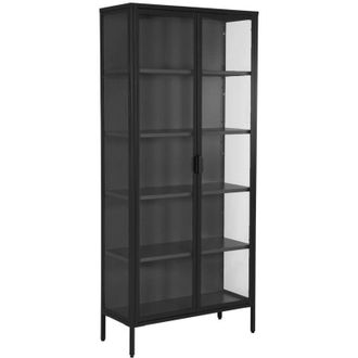 Sweeek Sideboard, steel and tempered glass china cabinet with 2 doors Black 80x35x180 cm - Arkansas