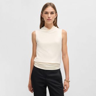 HUGO BOSS Womens Esensa Sleeveless Top in White Textile - Size Small