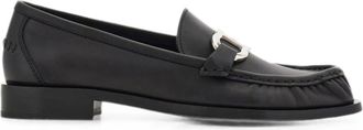 Ferragamo Black Leather Loafers With Silver-Tone Metal Bit Detail