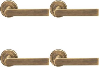 Loops 4x PAIR Flat Rectangular Bar Handle on Round Rose Concealed Fix Antique Brass
