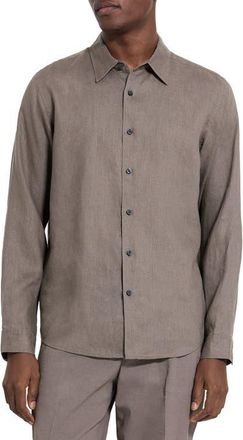 Theory Irving Solid Linen Button-Up Shirt in Morel at Nordstrom, Size Xx-Large
