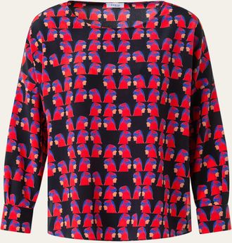 Akris Alice Graphic-Print Silk Blouse