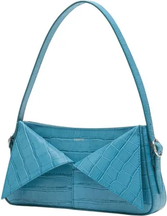 Coperni Womens Croco Belt Shoulder Bag Blue Calfskin