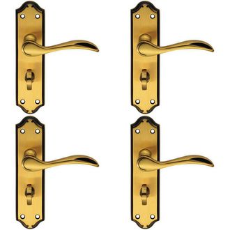 Loops 4x PAIR Curved Door Handle Lever on Bathroom Backplate 180 x 45mm Brushed Bronze