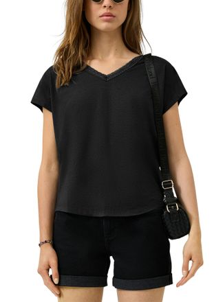 QS by s.Oliver Kurzarmshirt QS, Damen, Gr. XXL (44), schwarz, Jersey, Obermaterial: 48% Baumwolle, 48% Modal, 4% Elasthan, unifarben, normal h&uuml;ftbedeckend, V-Ausschn
