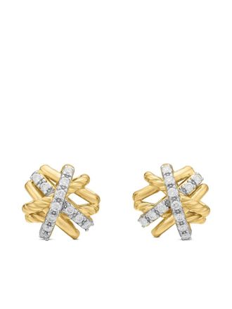 David Yurman 18kt geelgouden Crossover X stud oorbellen met diamant (11mm)