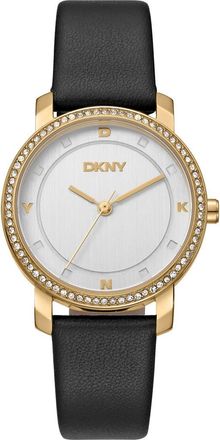 DKNY 316L Leather Strap Watch in Black at Nordstrom Rack