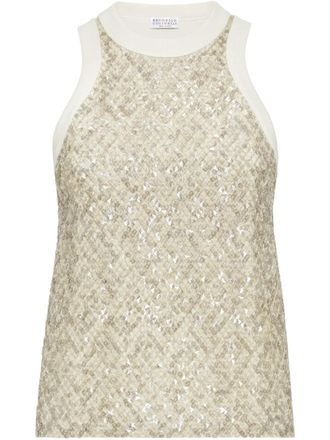 Brunello Cucinelli sequinned embroidered tank top - Neutrals