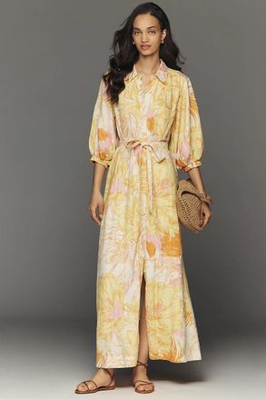 Maeve Mona Linen Blend Maxi Shirtdress
