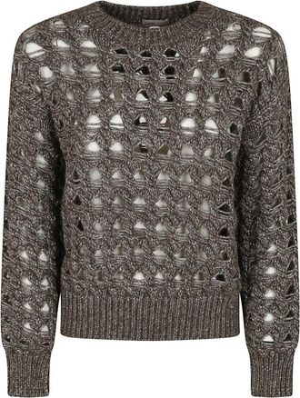 Herno Alpaca Wool Crewneck Knit Sweater - Dames - Ronde hals truien - Bruin - S - Wol - Truien & Vesten