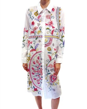 Johnny Was Ashlee Relaxed Shirt Dress In White Multi