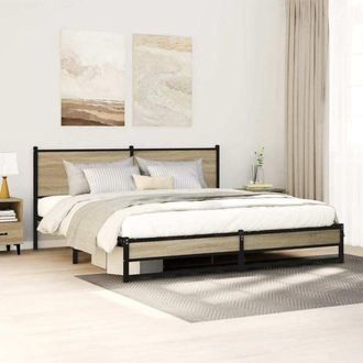 vidaXL Estructura De Cama Sin Colch&oacute;n Metal Roble Sonoma 180x200 Cm Vidaxl
