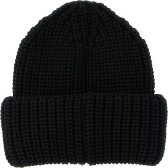 Moncler Mens Black Virgin Wool Beanie Accessory