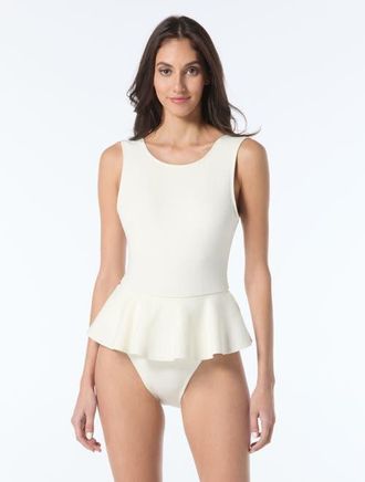 Vince Camuto Scuba Knit Skirted One Piece Swimsuit in Ivory at Nordstrom, Size 14
