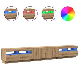 Berkfield Home TV Cabinet with LED Lights Artisan Oak 260x35x40 cm Engineered Wood in Brown | Size: 260 x 35 x 40 cm