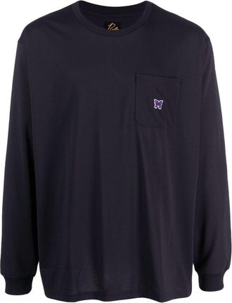 Needles logo-appliqu&eacute; long-sleeve T-shirt - men - Polyester/Rayon - S - Purple