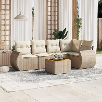 vidaXL Juego De Sof&aacute;s Jard&iacute;n Con Cojines 6 Pzas Rat&aacute;n Sint&eacute;tico Beige Vidaxl