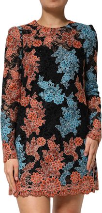 Dolce & Gabbana Womens Multicolor Floral Embroidery Shift Mini Dress Polyester Polyamide Viscose
