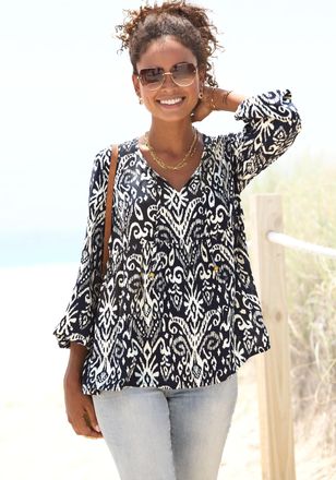 Vivance Langarmbluse mit Ballonärmeln, luftige Tunika mit lockerem Schnitt, Boho-Style