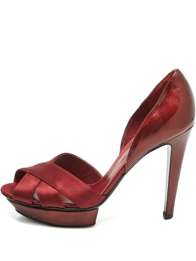 criss-cross-strap heeled pumps - women - Patent Calf Leather/Satin/Calf Leather/Calf Suede/Calf Leather/Rubber - 38 - Red