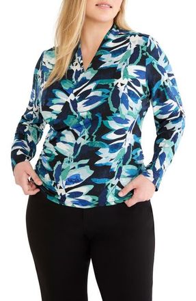 Nic+Zoe Giverny Knit Faux Wrap Top in Green Multi at Nordstrom, Size 1X