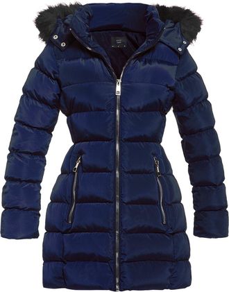 SS7 Womens Faux Fur Hood Padded Winter Parka Coat, Sizes 8 to 16 (16, Navy)