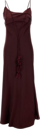 Self Portrait Burgundy Satin Flower Midi Dress