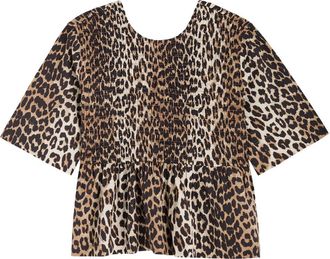 Ganni Leopard-print Cotton-poplin top - 42 (UK14 / L)