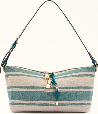 Furla Debby Shoulder Bag Toni Amatore Blue Multicolour Canvas Stripes Fabric + Sidney Calf Leather Woman