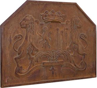 Biscottini International Biscottini - Placa de hierro fundido Frontón con emblema para chimenea Panel para chimenea Parachispas Rejilla de protección Salva suelos