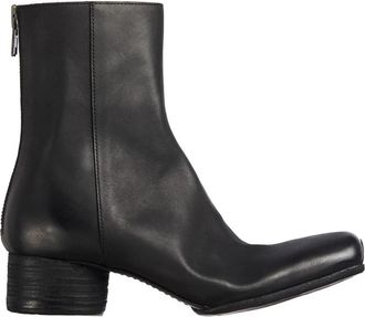 Uma Wang Leren Enkellaarsje - Dames - Laarzen met Hak - Zwart - 37 EU - Leer - Schoenen