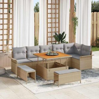 vidaXL Conjunto De Sof&aacute; De Jard&iacute;n 9 Pcs Beige Rat&aacute;n Sint&eacute;tico Vidaxl