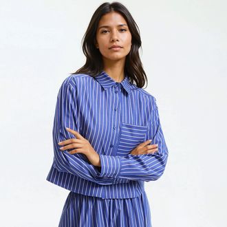 La Redoute Collections Kort gestreept hemd, lange mouwen