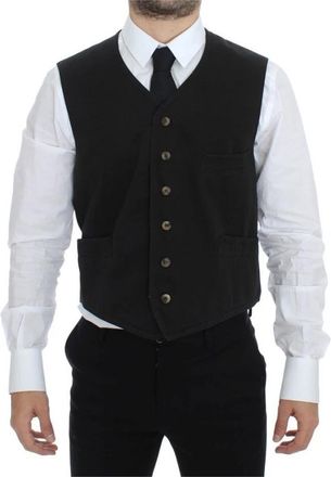 Dolce & Gabbana Elegante Zwarte Jurk Vest - Heren - Gillet - Zwart - S - Katoen - Kostuums