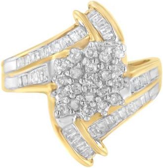 House of Brilliance 10K Gold 1.0 Cttw Round and Baguette Diamond Bypass Cluster Ring in Yellow Gold at Nordstrom, Size 7