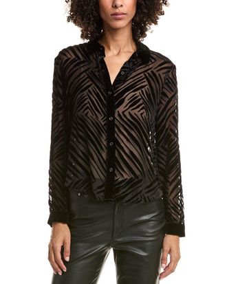 Bella Dahl Contrast Button Down Silk-Blend Shirt