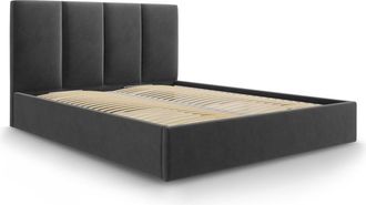 MICADONI Cama con cabecero y baúl de terciopelo gris oscuro